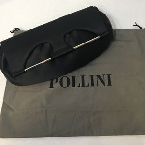 Vintage Pollini Black Satin Clutch Crossbody Purse